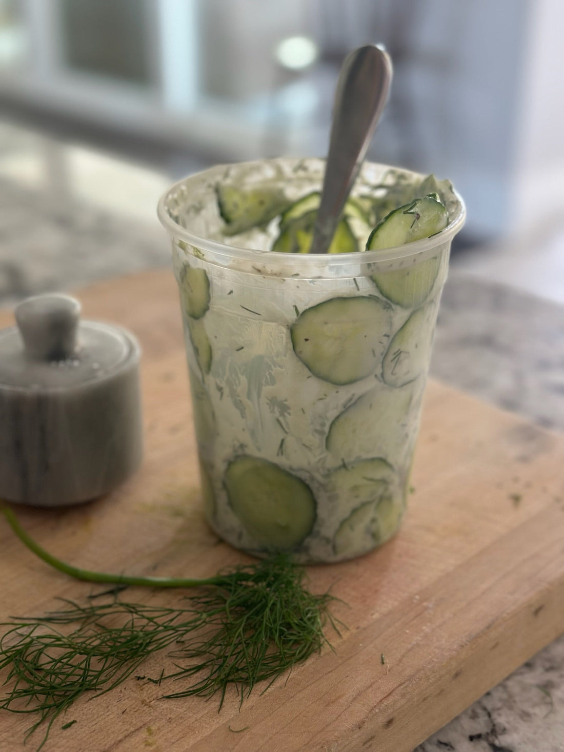 Ina Garten's Creamy Cucumber Salad with dill and sour cream dressing