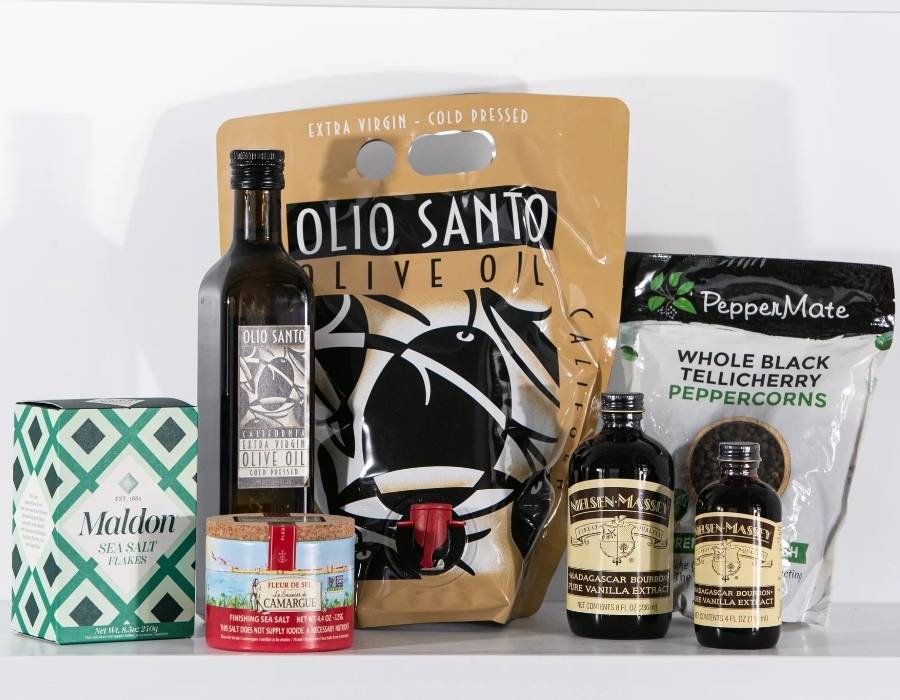 Top three Ina Garten-recommended ingredients: Nielsen-Massey vanilla, Le Clarisse olive oil, and Lange salt