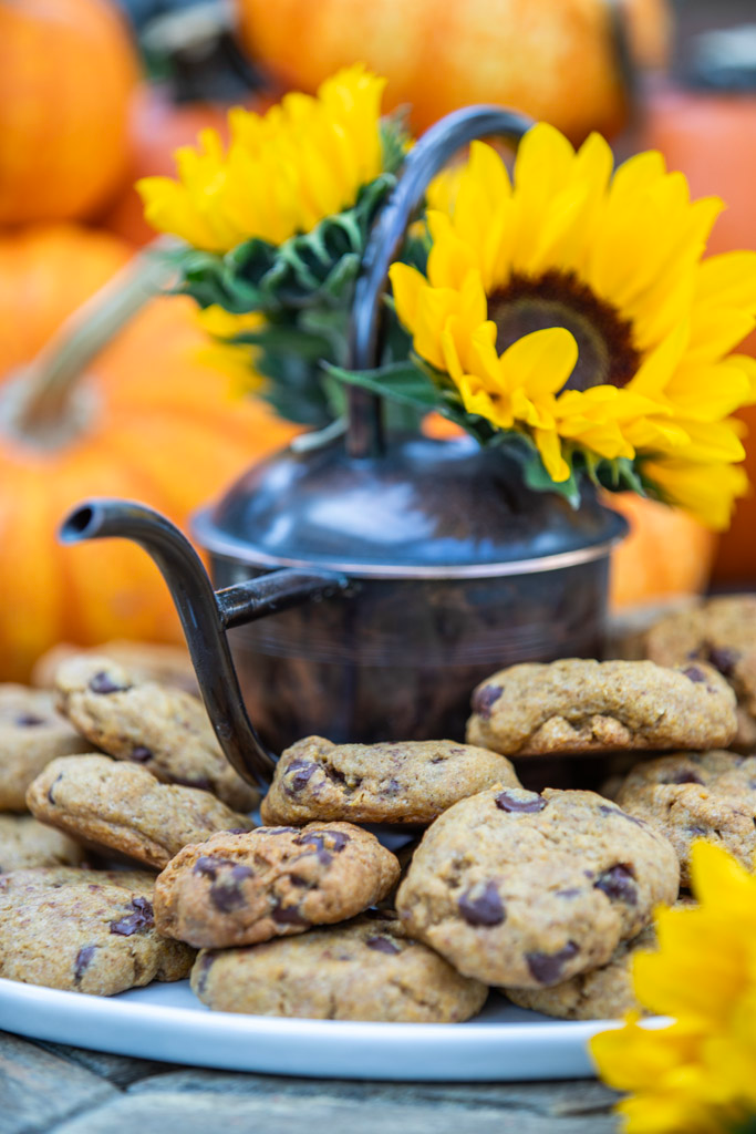 Chef Lynn Michelle's Pumpkin Spice Chocolate Chip Cookies on a baking sheet