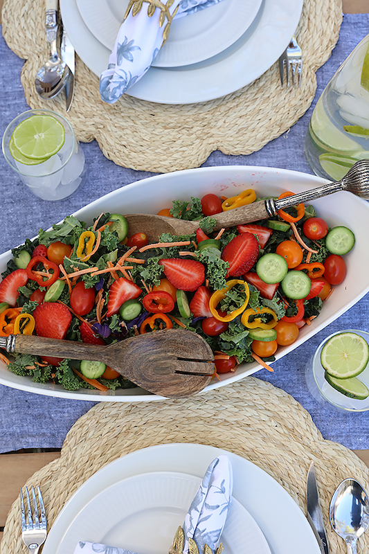 Chef Lynn Michelle's Spring Kale Salad with Tangy Vinaigrette in a serving bowl