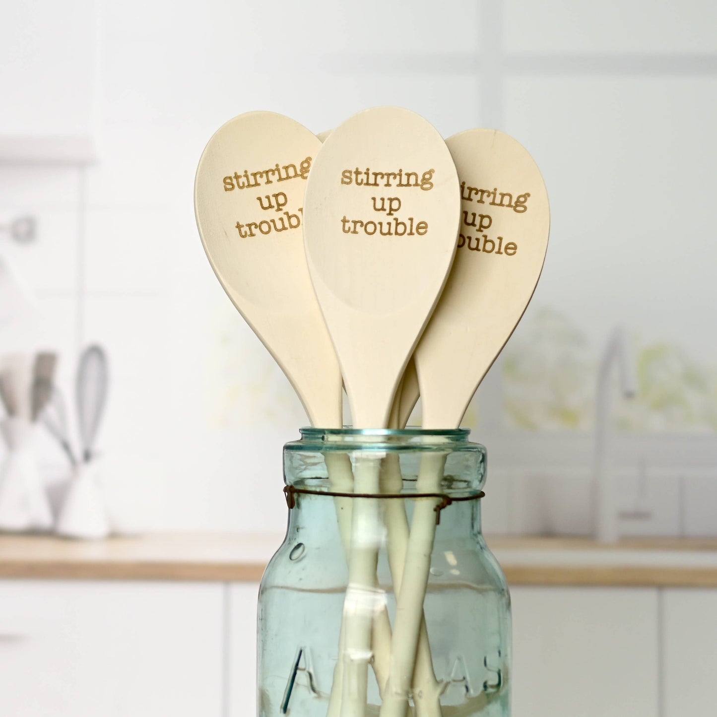 Stirring Up Trouble Engraved Wood Kitchen Spoons Kitchen Tools Blue Studio Creative