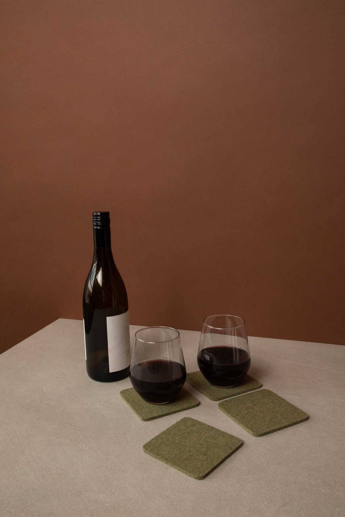 Sage: Bierfilzl Merino Wool Felt Square Coaster Solid 4 Pack Coasters Graf Lantz