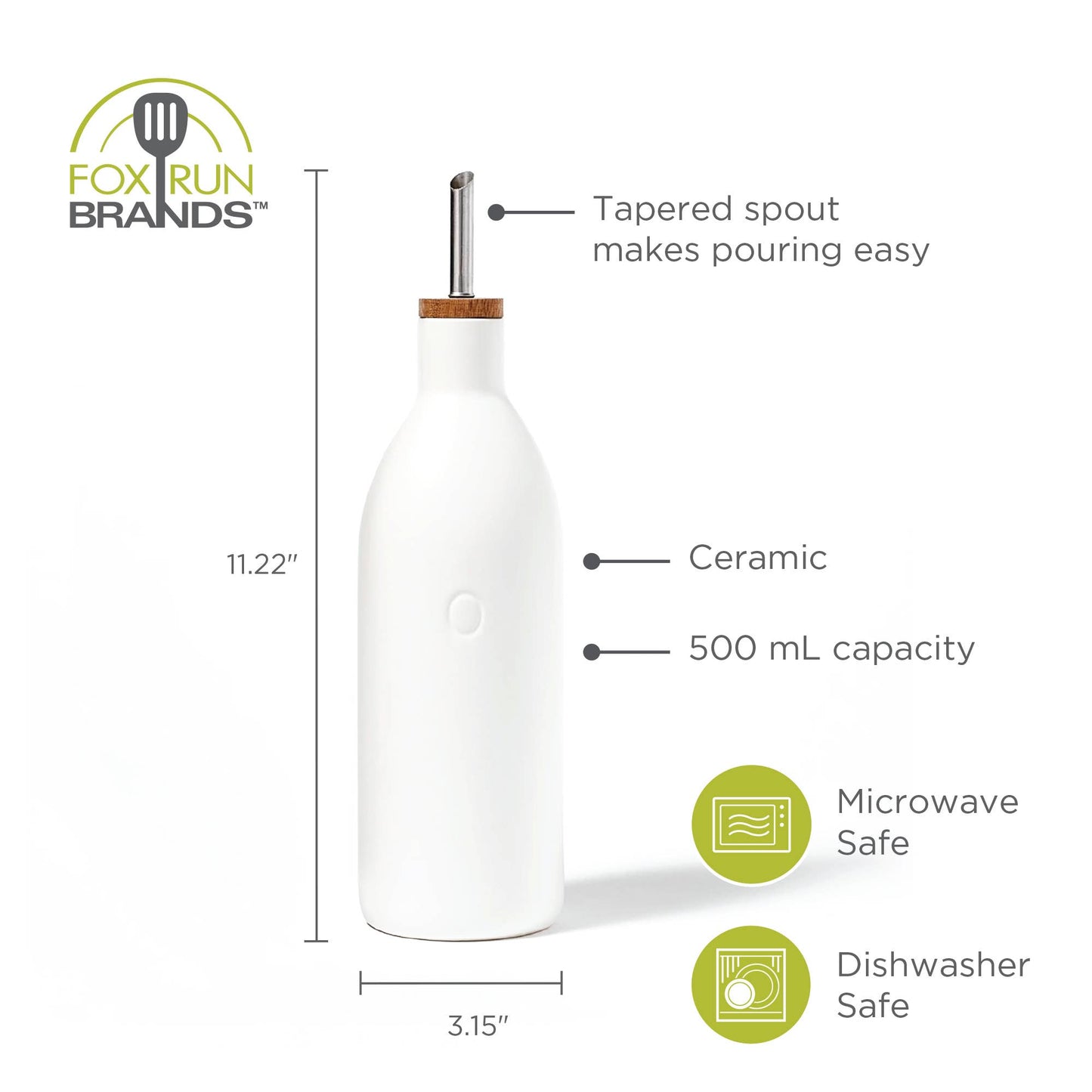 White Ceramic Olive Oil Dispenser Bottle, 17 oz Kitchen Tools Fox Run Brands