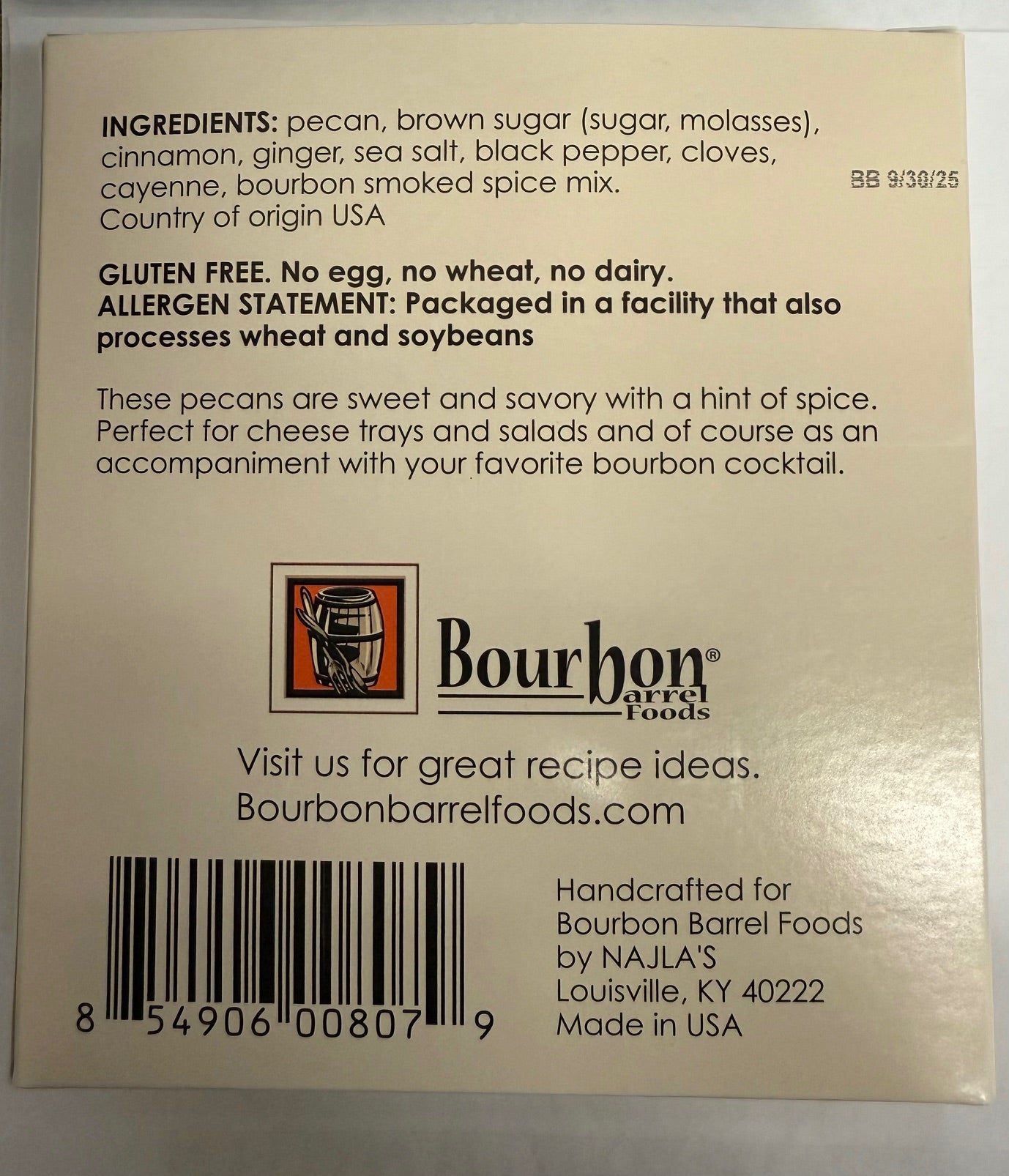 Bourbon Spiced Pecans: 6oz Ingredients Bourbon Barrel Foods