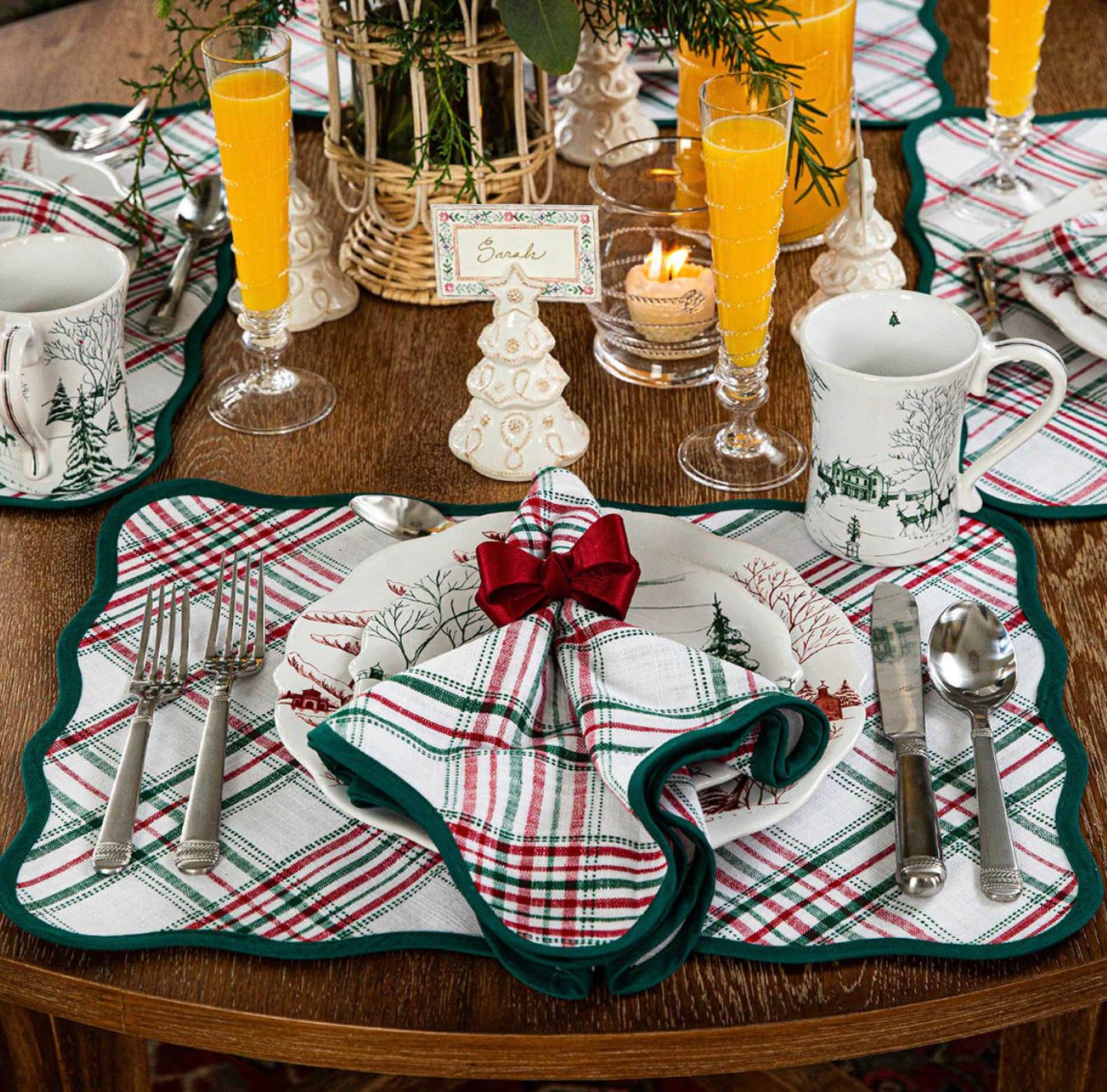 Merry Tartan Holiday Plaid Napkin Linens and placemats Juliska