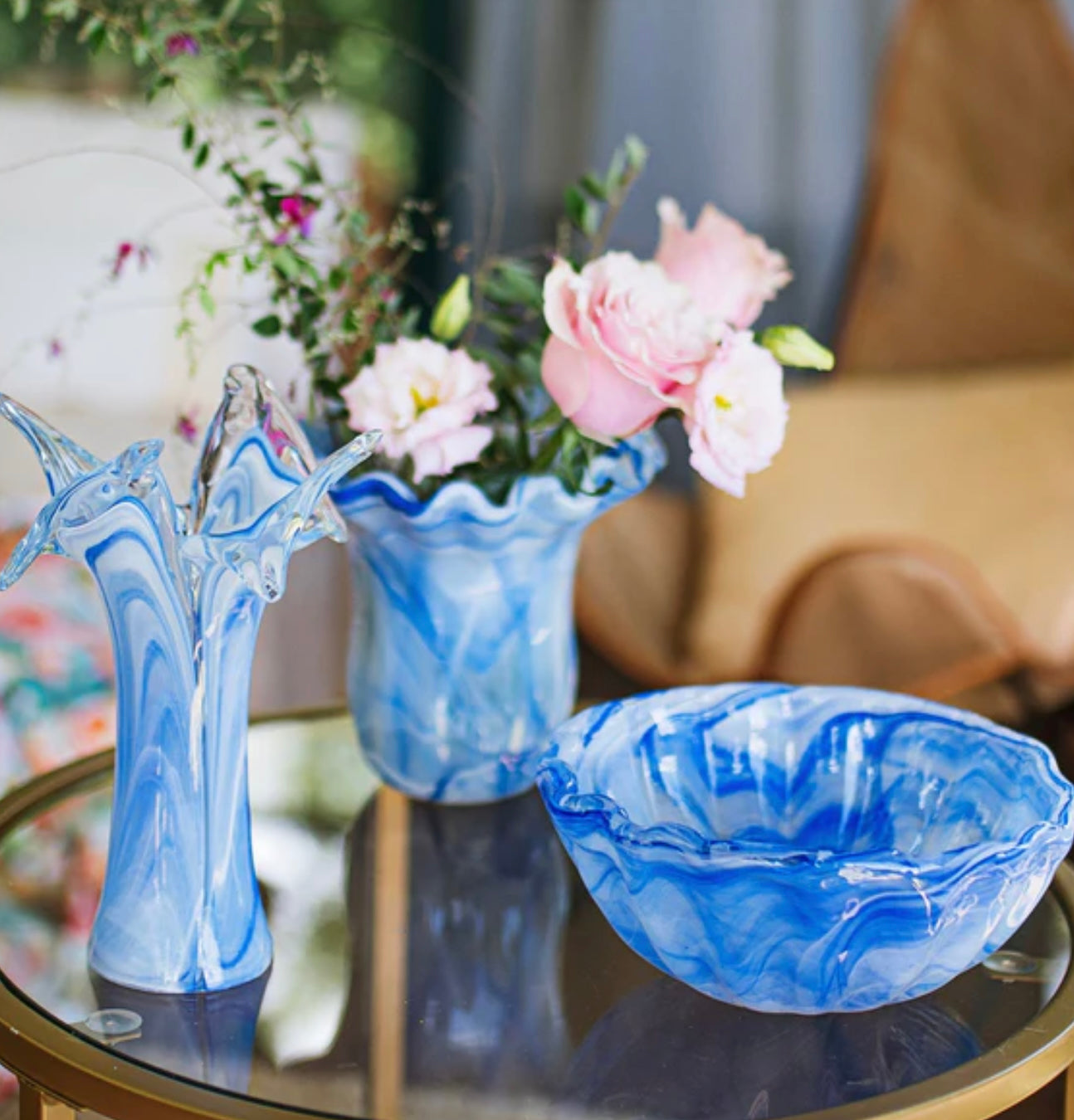 Vietri Onda Glass Tulip Vase - Small Cobalt Vase VIETRI