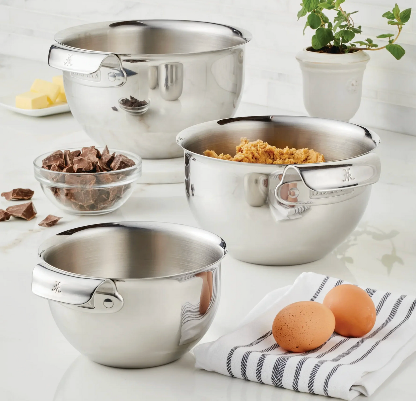 Hestan Stainless Steel Mixing Bowl Set, 3-Piece Kitchen Tools Hestan