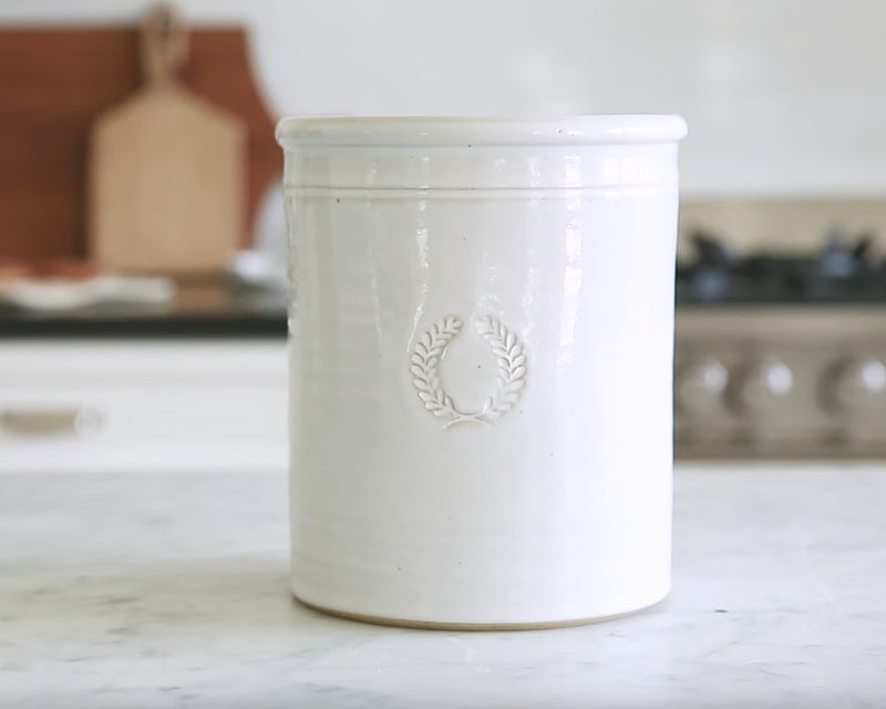 Farmhouse Ceramic White Handcrafted Utensil Crock