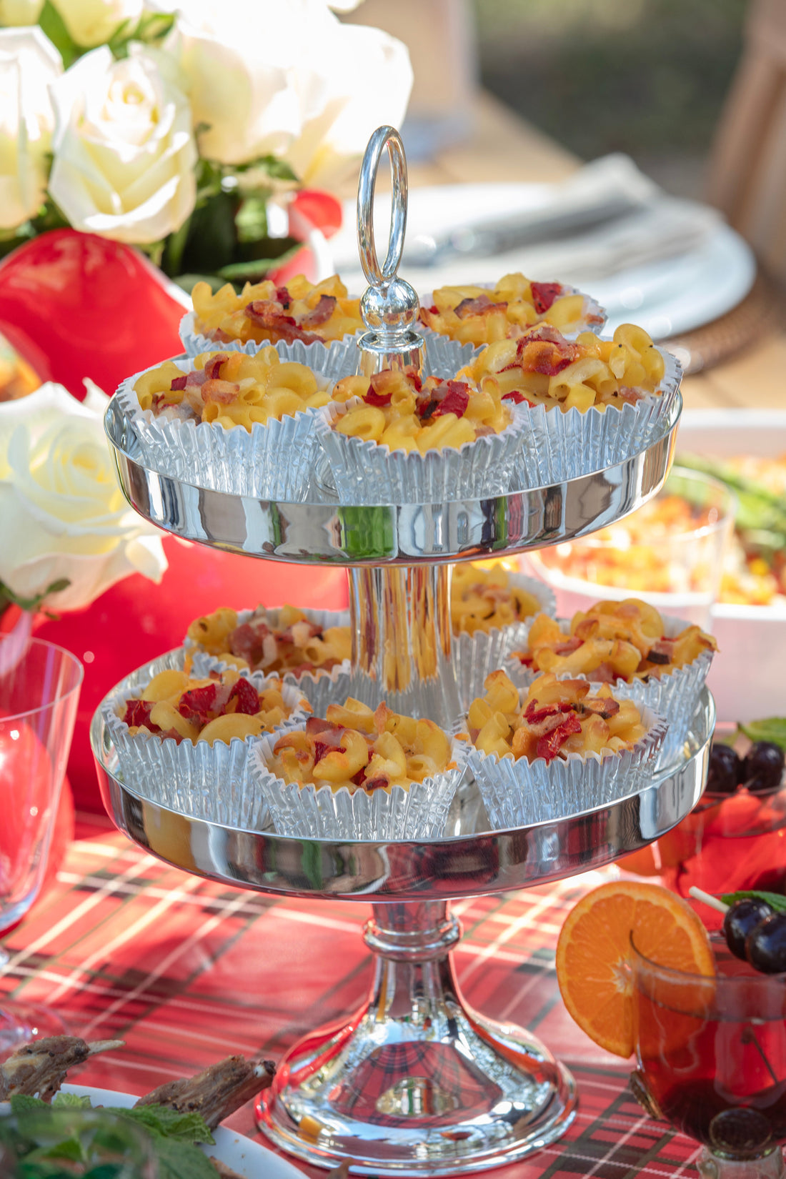Chef Lynn Michelle's Southern Pimento Cheese and Ham Baked Macaroni Cupcakes on a platter