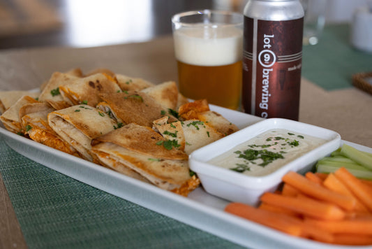 Sheet pan chicken quesadillas with melted cheese and Buffalo sauce, Buffalo Bills inspired