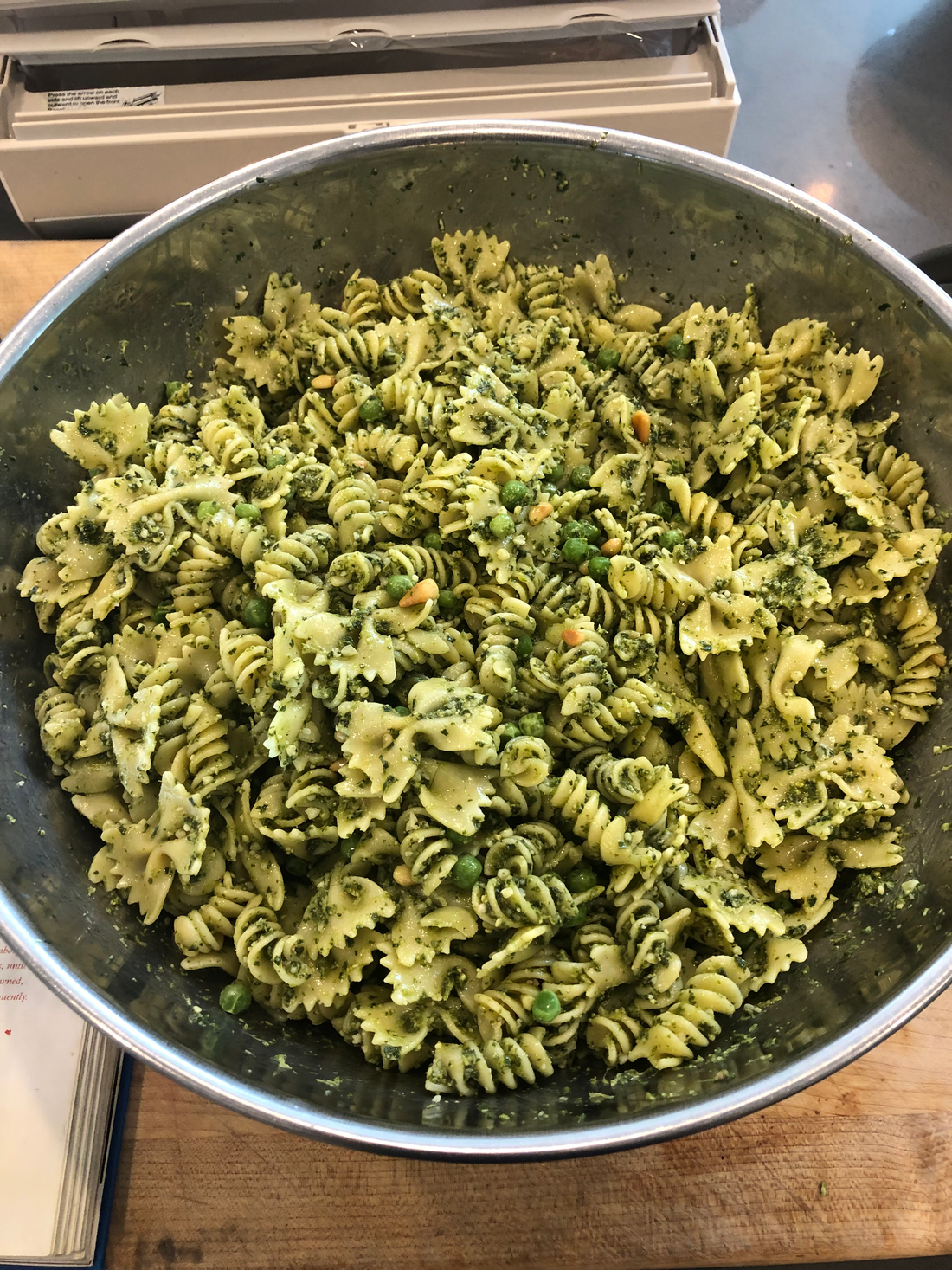 Ina Garten's Pasta, Pesto, and Peas tossed with fresh basil and peas