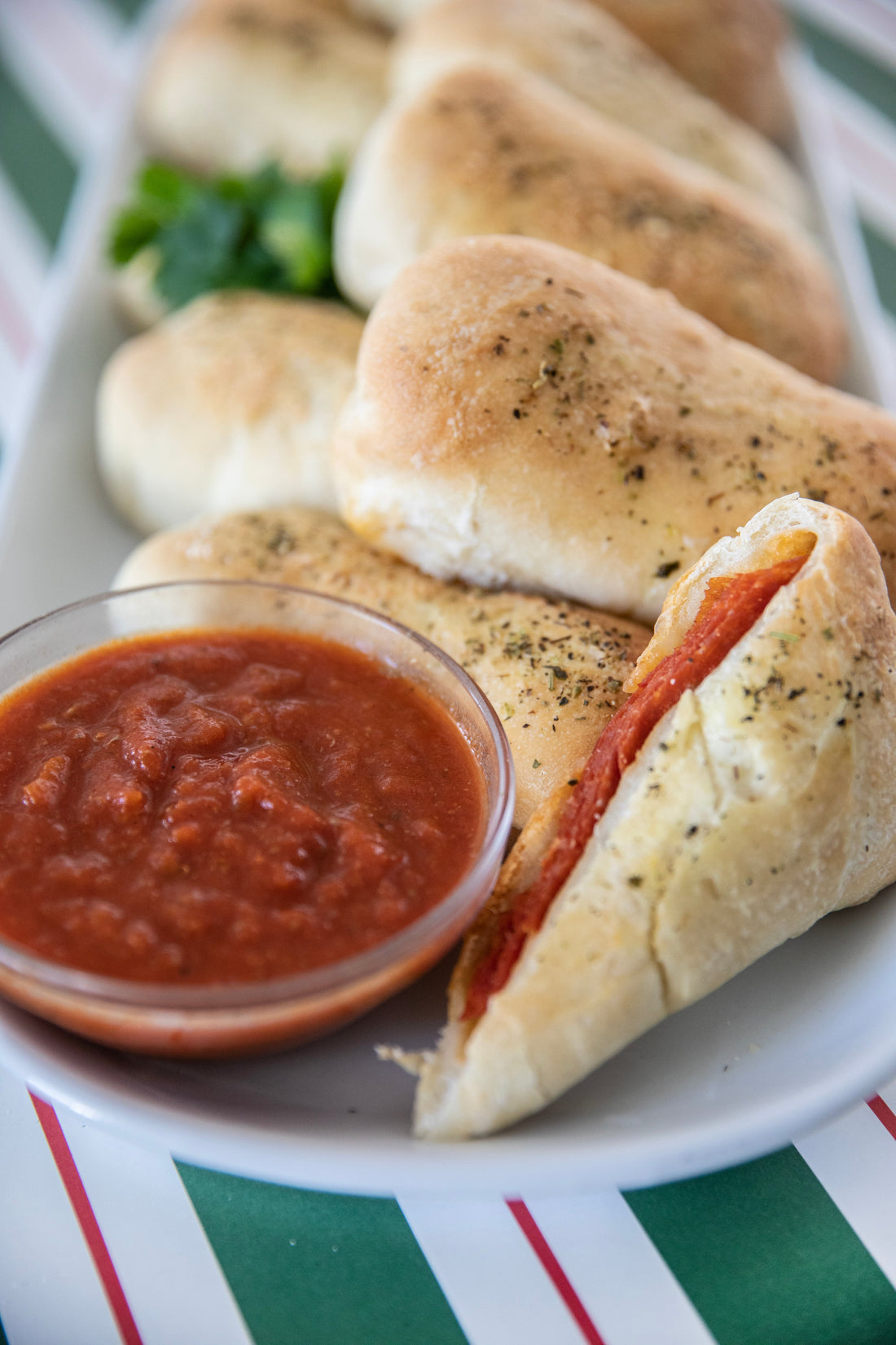Chef Lynn Michelle's homemade Pepperoni Rolls on a baking sheet