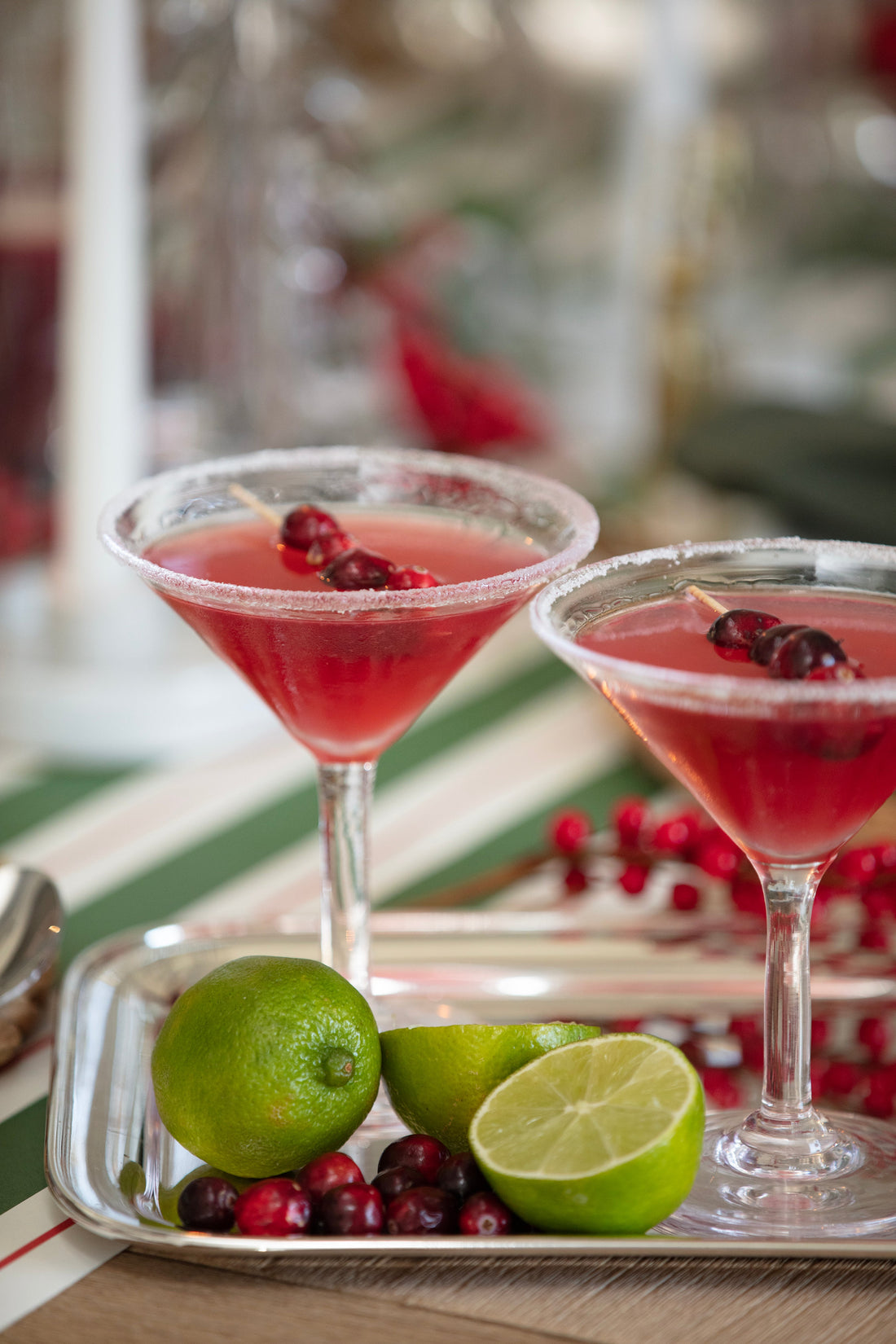Ina Garten's Pomegranate Cosmos cocktails in martini glasses