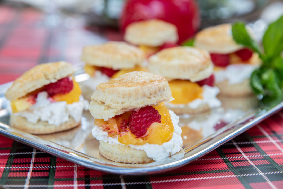 Ina Garten's Peach Raspberry Shortcakes with whipped cream and fresh fruit