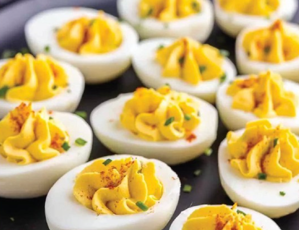 The Southern Conserve Deviled Eggs on an elegant serving platter