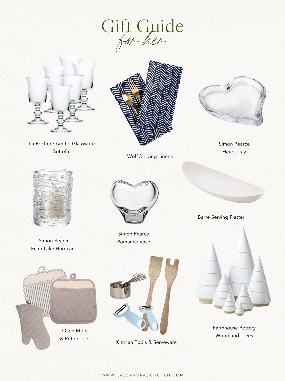 Gift guide for her with kitchen essentials and beautiful tableware from Cassandra's Kitchen