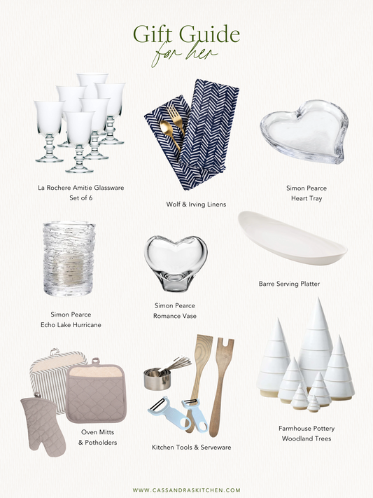Gift guide for her with kitchen essentials and beautiful tableware from Cassandra's Kitchen