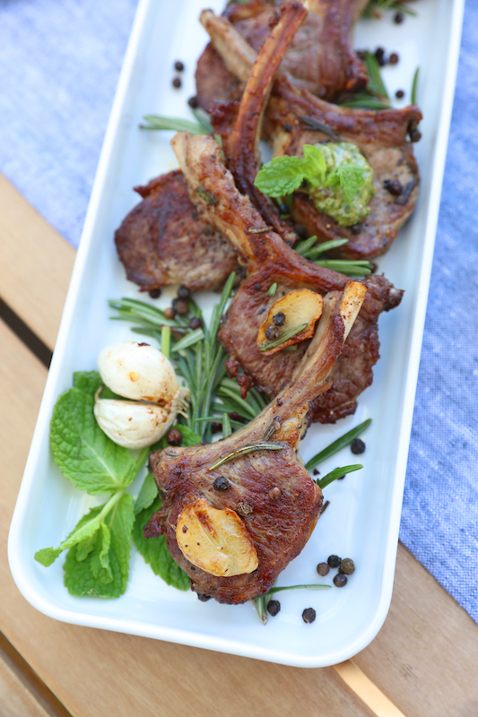 Chef Lynn Michelle's Grilled Lollipop Lamb Chops on a serving platter