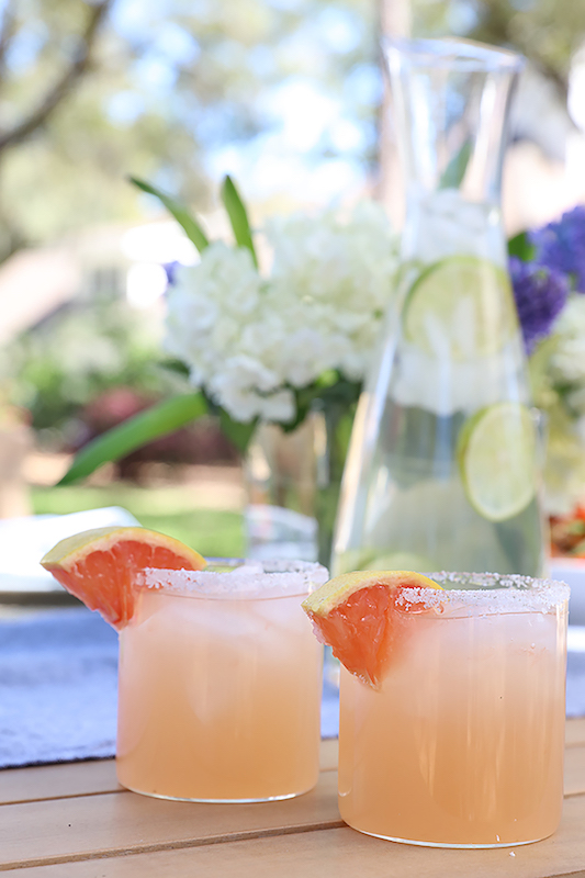 Ina Garten's Paloma cocktails with grapefruit juice and tequila in glasses with salted rims