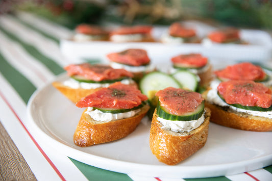Chef Lynn Michelle's White Truffle Smoked Salmon Crostinis on a serving platter