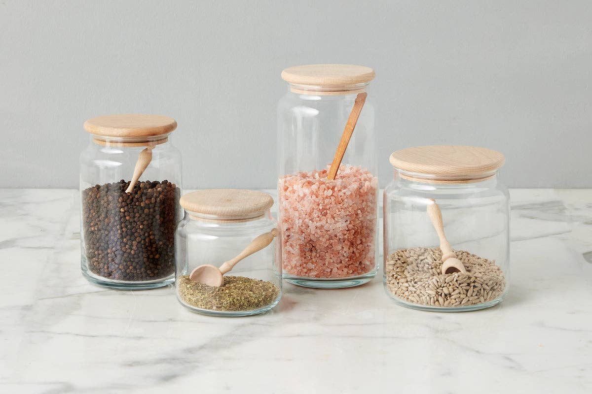 Glass Dry Goods Canister, Wood Lid, Small Storage & Organization etúHOME