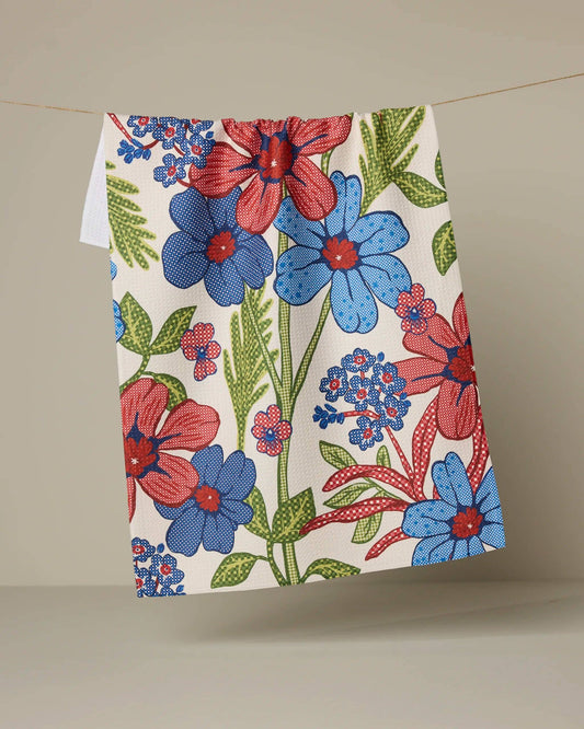 Plaid Floral Tea Towel Geometry