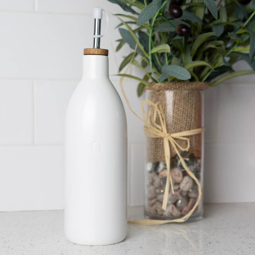White Ceramic Olive Oil Dispenser Bottle, 17 oz Kitchen Tools Fox Run Brands