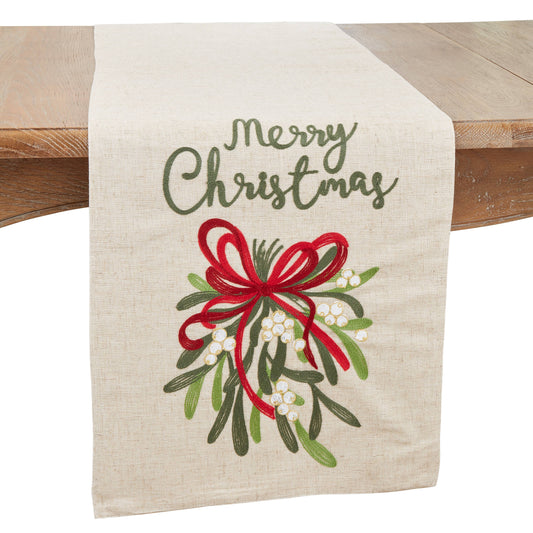 Merry Christmas Ribbon Runner: Natural / 16"x70" Holiday Saro Lifestyle