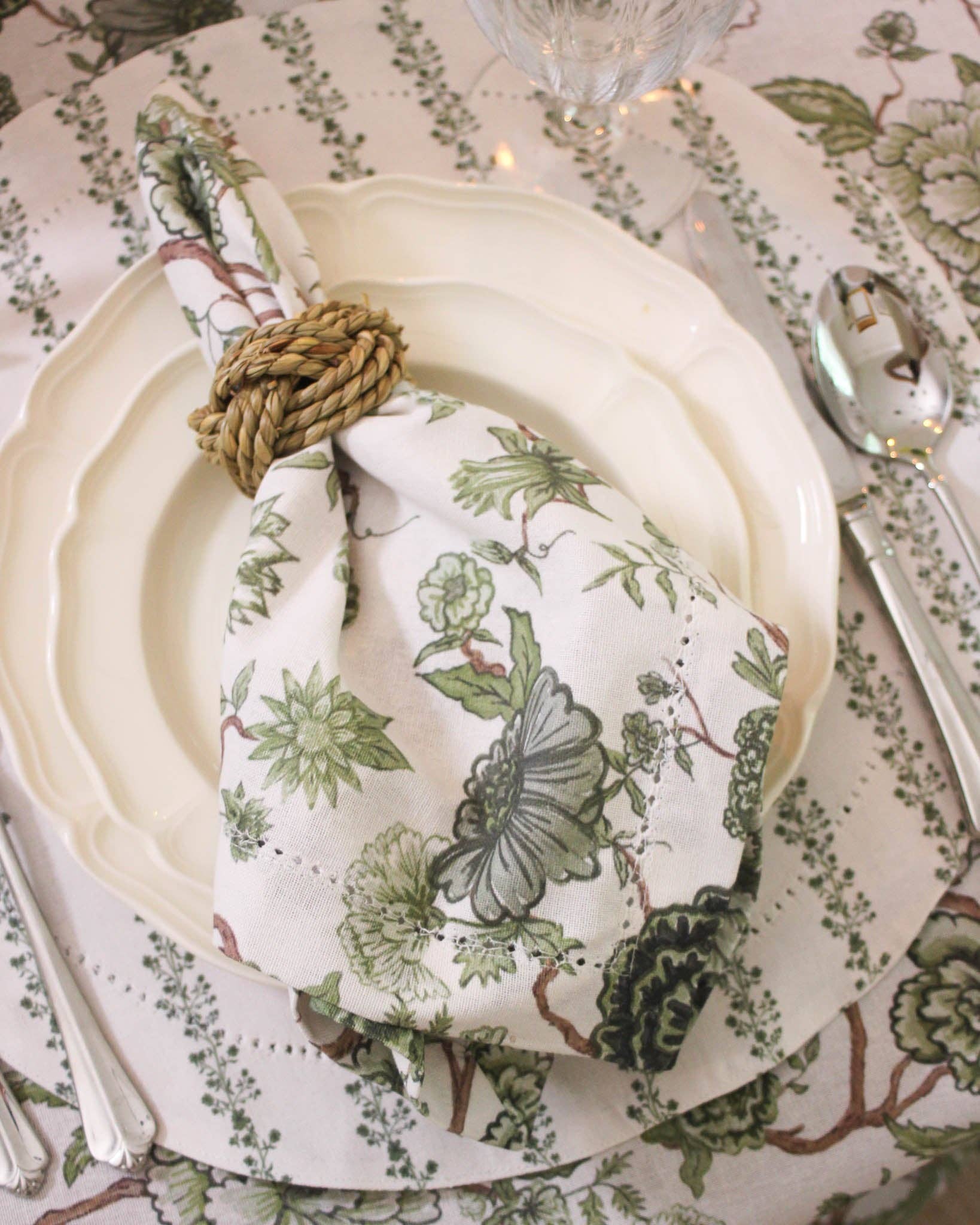 Florence Floral Napkins Set of Four: Fern Linens and placemats Willamere