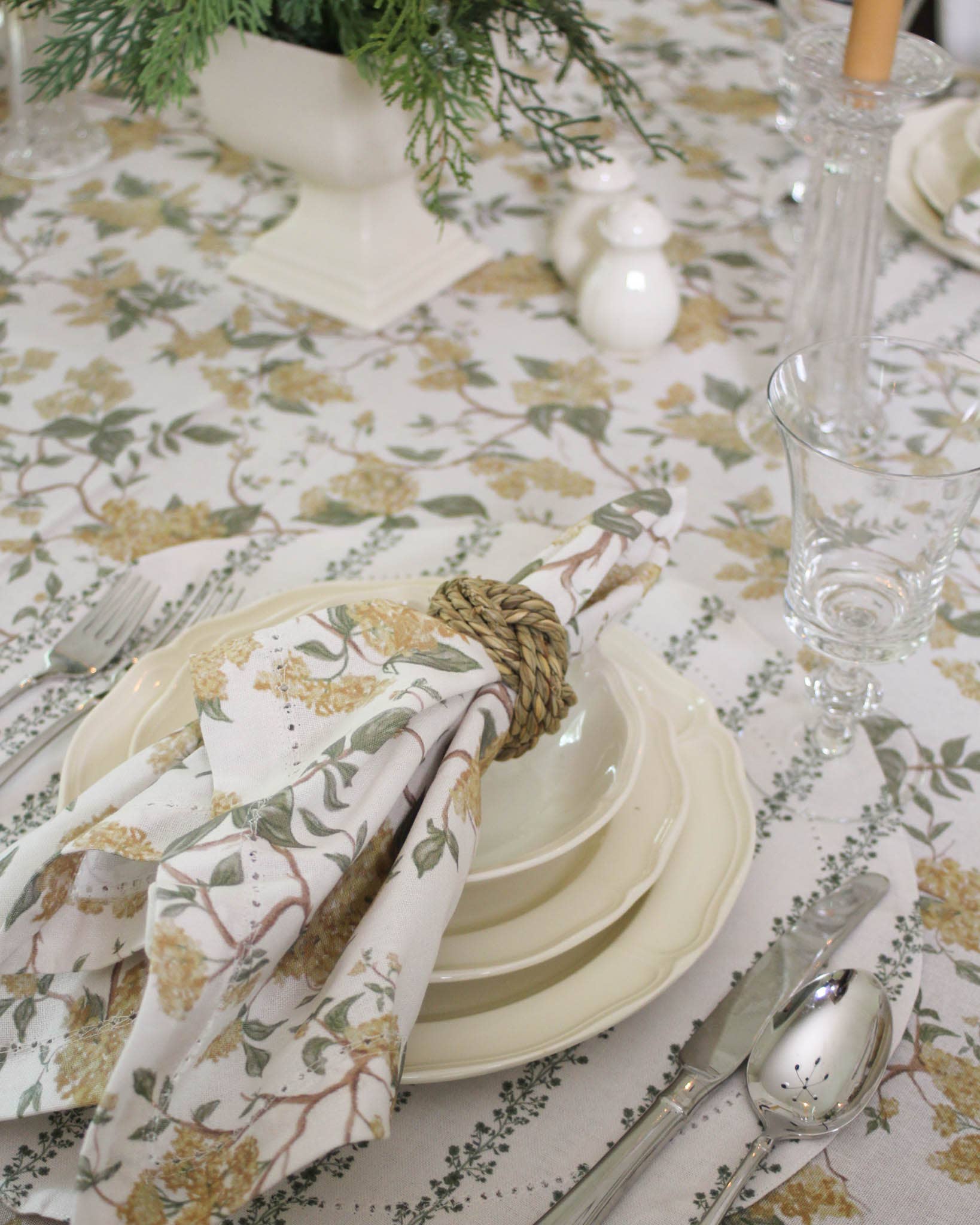 Hyacinth Floral Dinner Napkin Set of Four: Marigold Linens and placemats Willamere