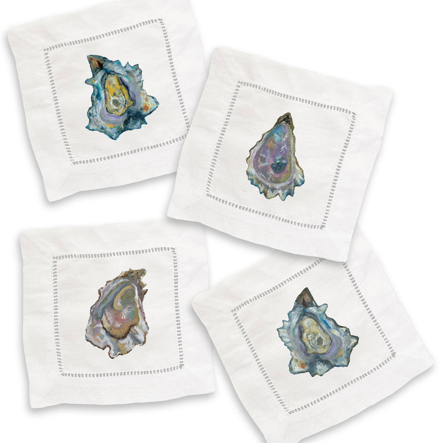 Mixed Oysters Linen Cocktail Napkin Set of 4 Napkins French Graffiti