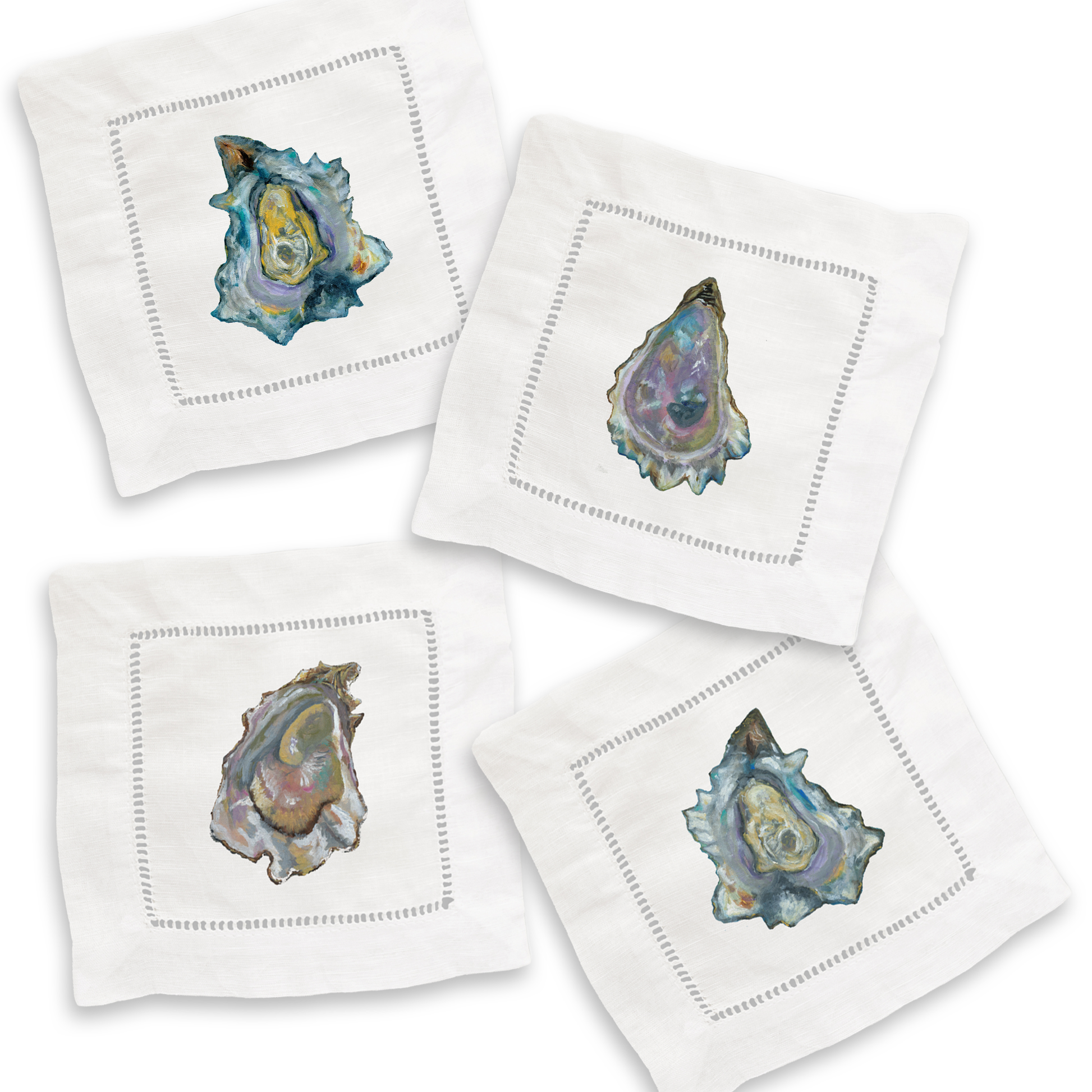 Mixed Oysters Linen Cocktail Napkin Set of 4 Napkins French Graffiti