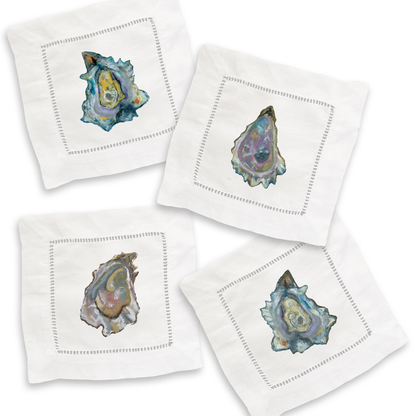 Mixed Oysters Linen Cocktail Napkin Set of 4 Napkins French Graffiti