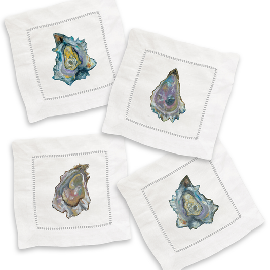 Mixed Oysters Linen Cocktail Napkin Set of 4 Napkins French Graffiti