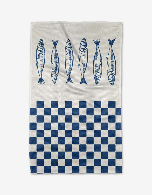 Sardine Check Blue Tea Towel Geometry