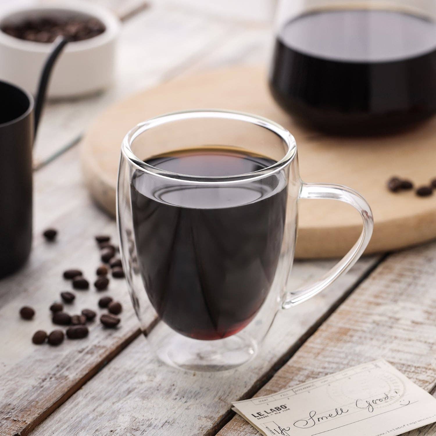 Bistro Double Wall Glass Mug with Handle - 12oz. Drinkware Stone + Lain