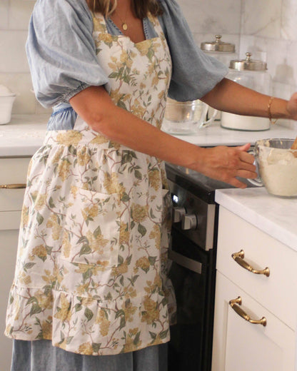 Hyacinth Linen Floral Apron Dress: Marigold Apron Willamere