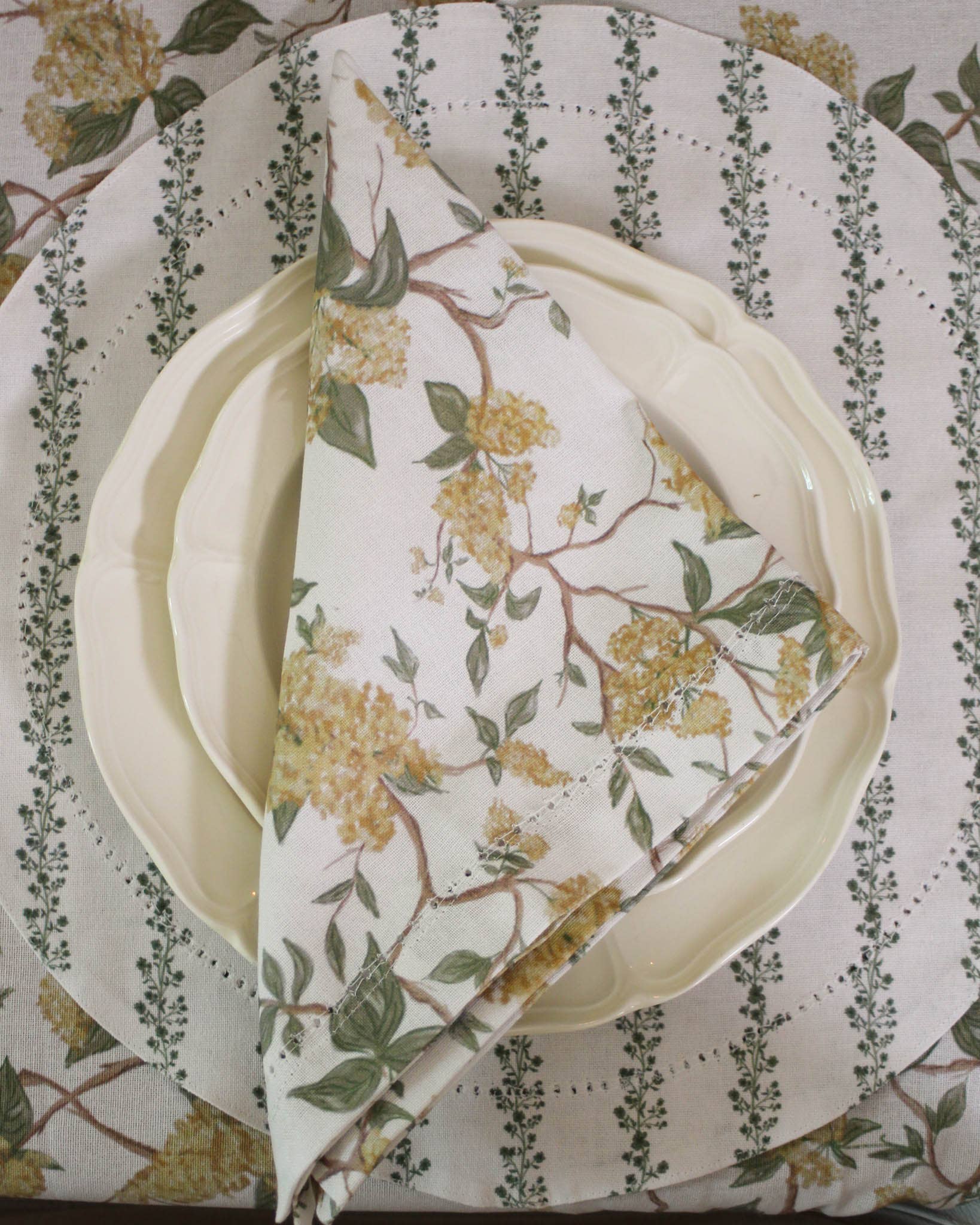 Hyacinth Floral Dinner Napkin Set of Four: Marigold Linens and placemats Willamere