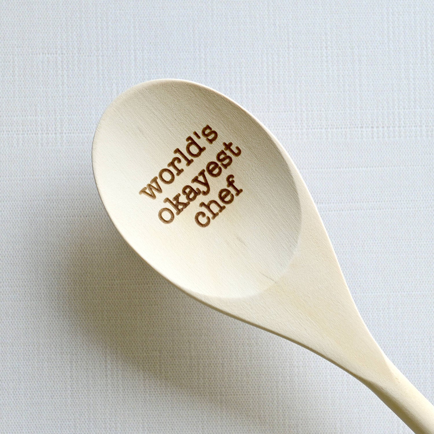 World's Okayest Chef Engraved Spoons Kitchen Tools Blue Studio Creative