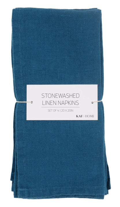 KAF Home 100% Stone Washed Linen Napkins-Set Of 4, 20" x 20": Ochre
