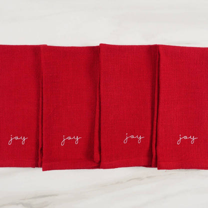 Holiday Red Embroidered Set Of 4 Napkins, 20" x 20": Joy Holiday KAF Home