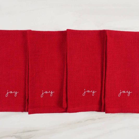 Holiday Red Embroidered Set Of 4 Napkins, 20" x 20": Joy Holiday KAF Home