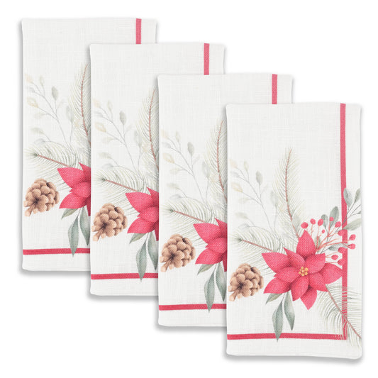 Poinsettia Printed Set Of 4 Napkins - 20" x 20' Holiday KAF Home