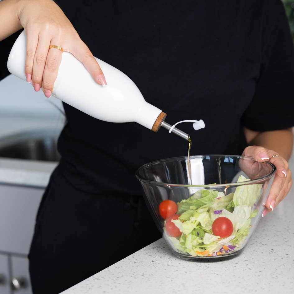 White Ceramic Olive Oil Dispenser Bottle, 17 oz Kitchen Tools Fox Run Brands