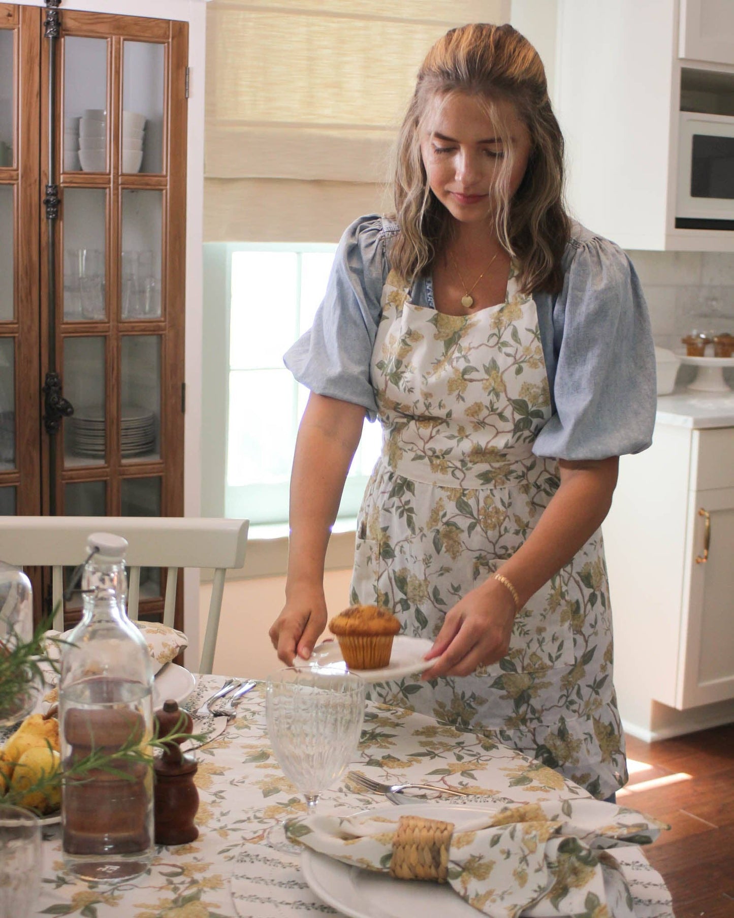 Hyacinth Linen Floral Apron Dress: Marigold Apron Willamere