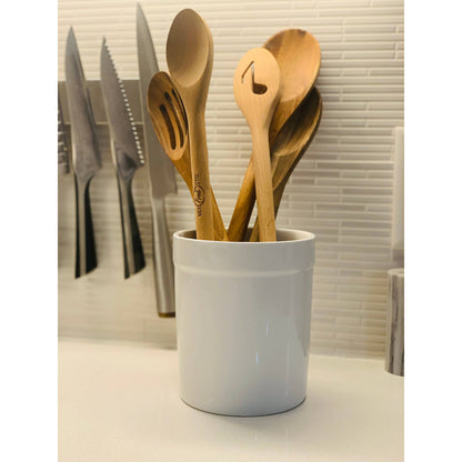 Stoneware Utensil Holder, White Kitchen Tools Fox Run Brands