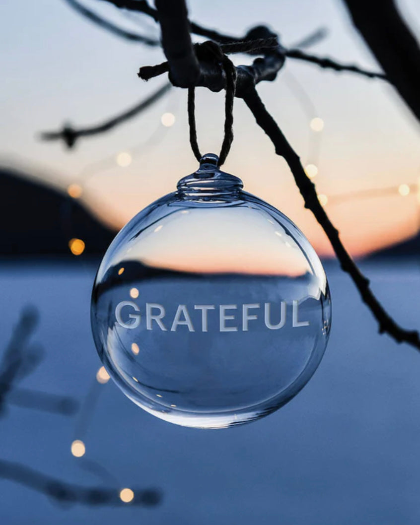Engraved “Grateful” Round Ornament in Gift Box Holiday Simon Pearce
