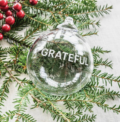 Engraved “Grateful” Round Ornament in Gift Box Holiday Simon Pearce