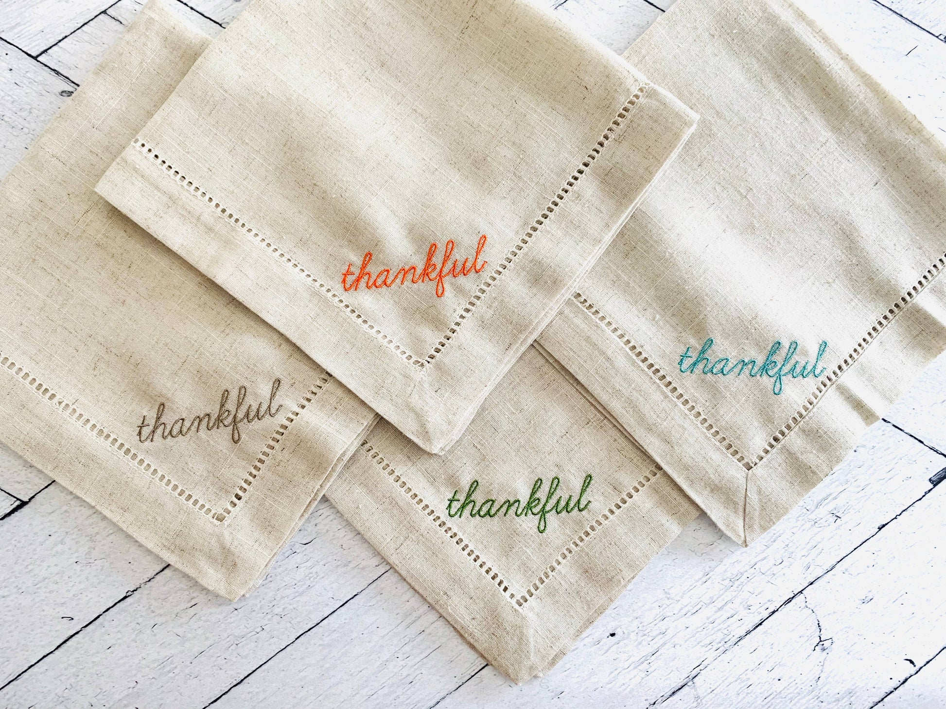 Thankful Cloth Napkins - Set of 4 - Moss Napkins Dot and Army