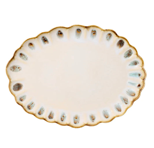 Amoria Oval Serving Platter - Almond/Sage Blue Pheasant